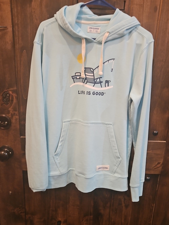 Life Is Good Tops - Life Is Good Oversized Pale Blue Fishing- Beach Soft Pullover Sweatshirt Hoodie